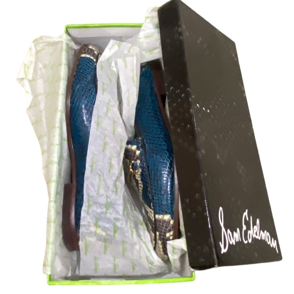 Sam Edelman Loraine teal blue snakeskin print leather slip on loafers size 7.5 - Picture 5 of 13